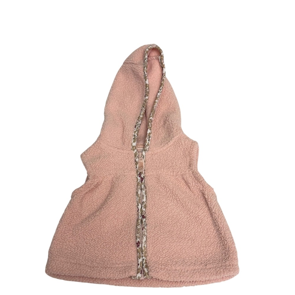 Carters Baby Girls Pink Sherpa Fleece Hooded Vest Floral Trim 3M Cottagecore